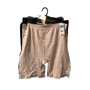 Delta Burke Intimates Long Length‎ Slip Shorts 2 Pair BEIGE BLACK DB8792 2X